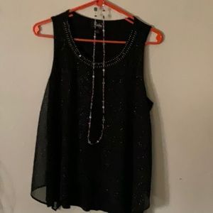 Woman’s Elegant Sparkly Tank Top Beads Around Collar - Size L